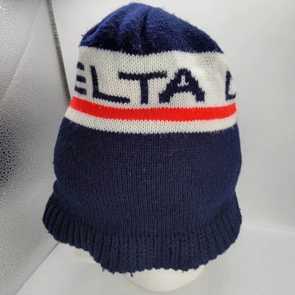 Delta Airlines Beanie Hat Vintage toboggan Navy Blue White Red One Size